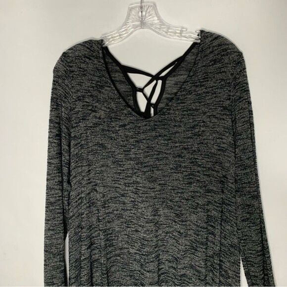 Just Be Heathered Black Speckled Long Sleeve Lace Up Tie Up Hacci Dress 1X - Picture 3 of 9